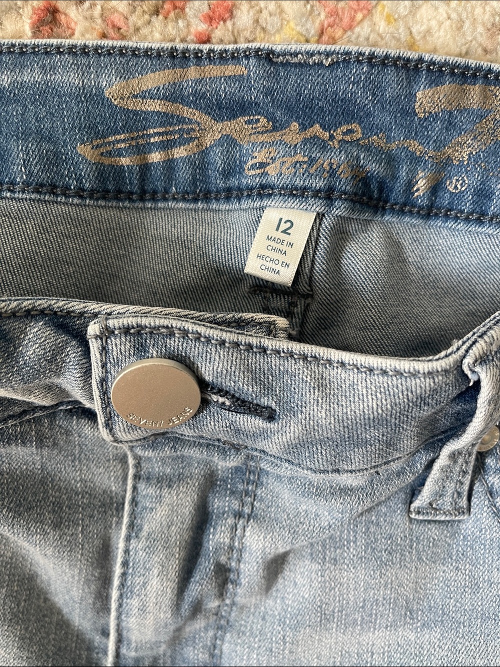 Seven7 Light Wash Distressed Denim Shorts with Frayed Hem - Picture 3 of 3